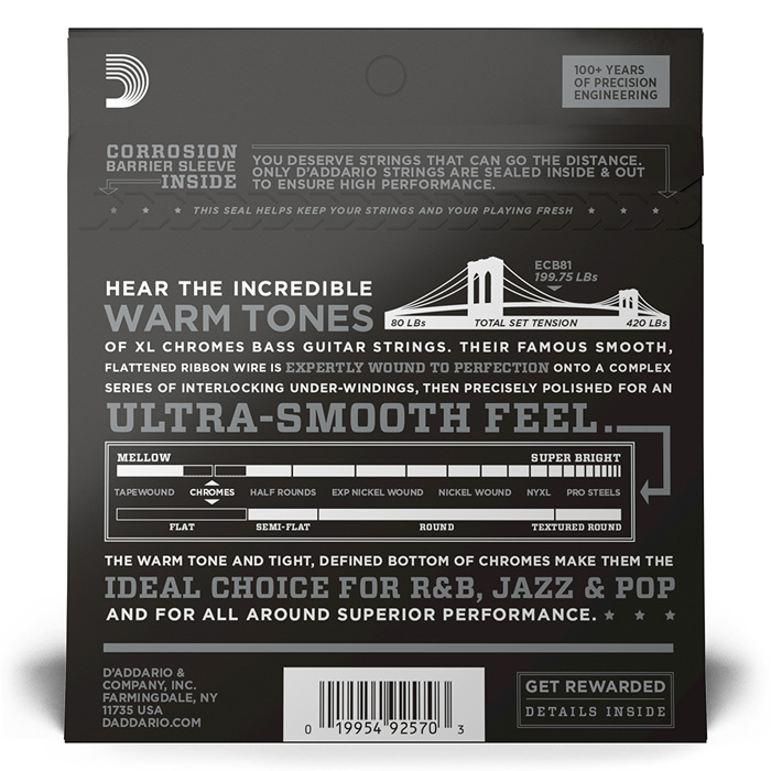 D'Addario Bass Strings Flatwound ECB81, 045-100
